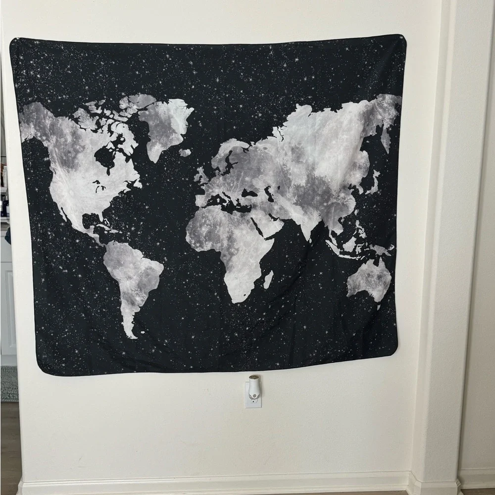 Black and White World Map Tapestry